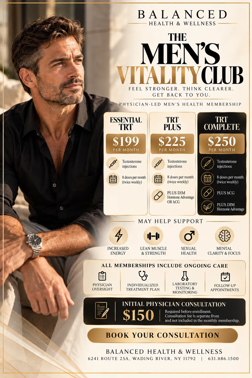 Men's Vitality Club Membership: $199–$250/month